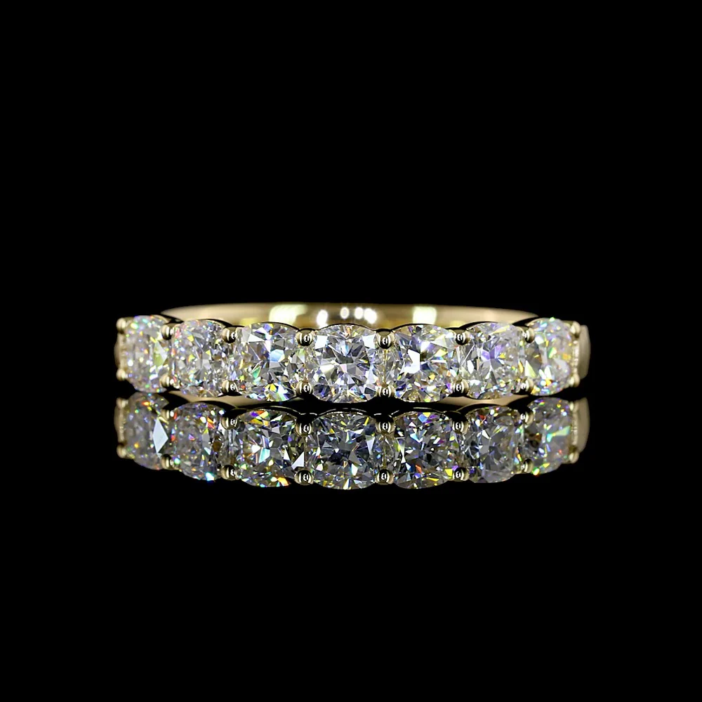 14K Yellow Gold Half Eternity Band with Square Cushion Brilliant Cut Lab-Grown Diamonds - 1.11 Carat Total Weight, 7 Stones, E-F Color, VS Clarity - Covaloro Fine Jewelry