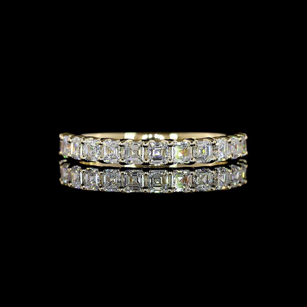 14K Yellow Gold Half Eternity Band with U-Prong Set Asscher Cut Lab Diamonds - 0.99 Carat Total Diamond Weight - Covaloro Fine Jewelry