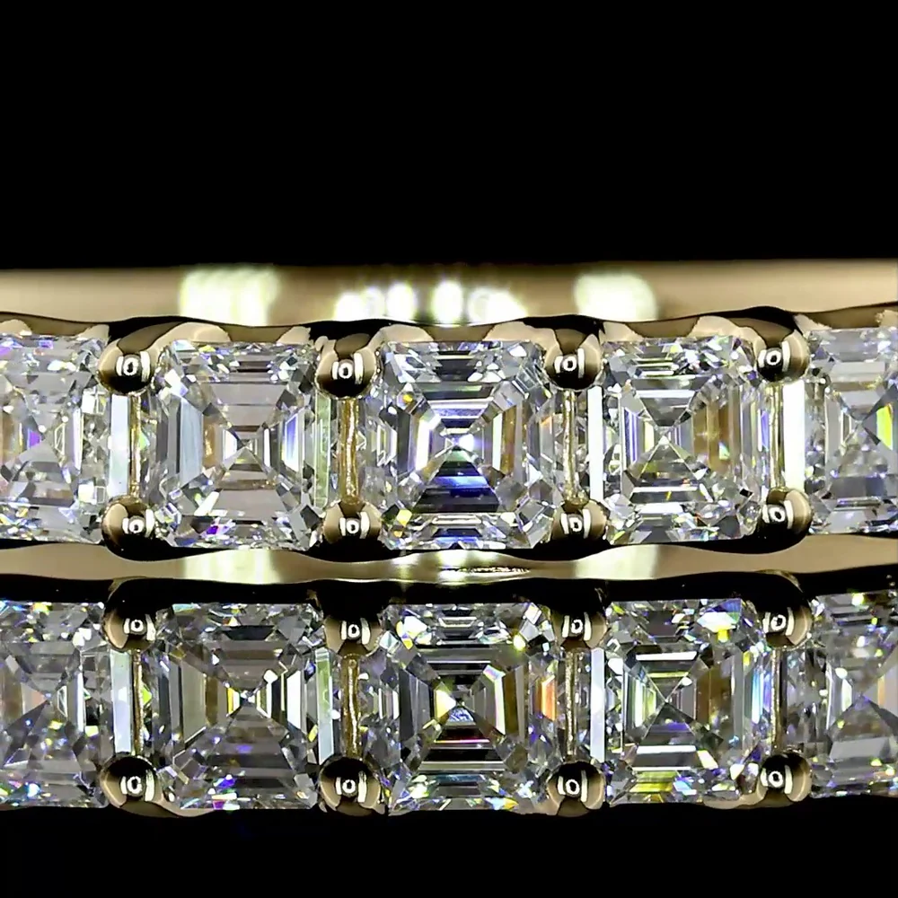 14K Yellow Gold Half Eternity Band with U-Prong Set Asscher Cut Lab Diamonds - 0.99 Carat Total Diamond Weight - Covaloro Fine Jewelry - Image 2