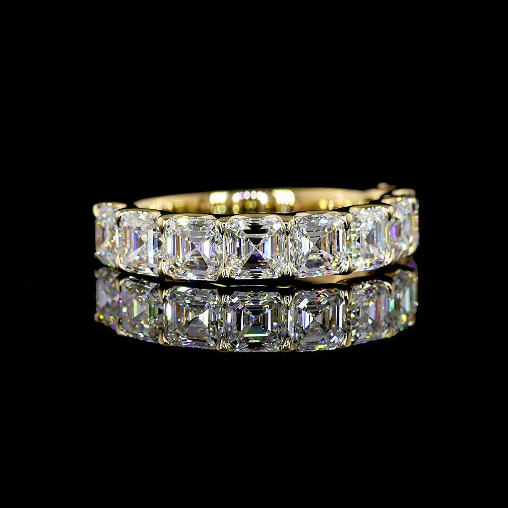 14K Yellow Gold Half Eternity Band with U-Prong Set Asscher Cut Lab Diamonds - 3.17 Carats Total Diamond Weight - Covaloro Fine Jewelry