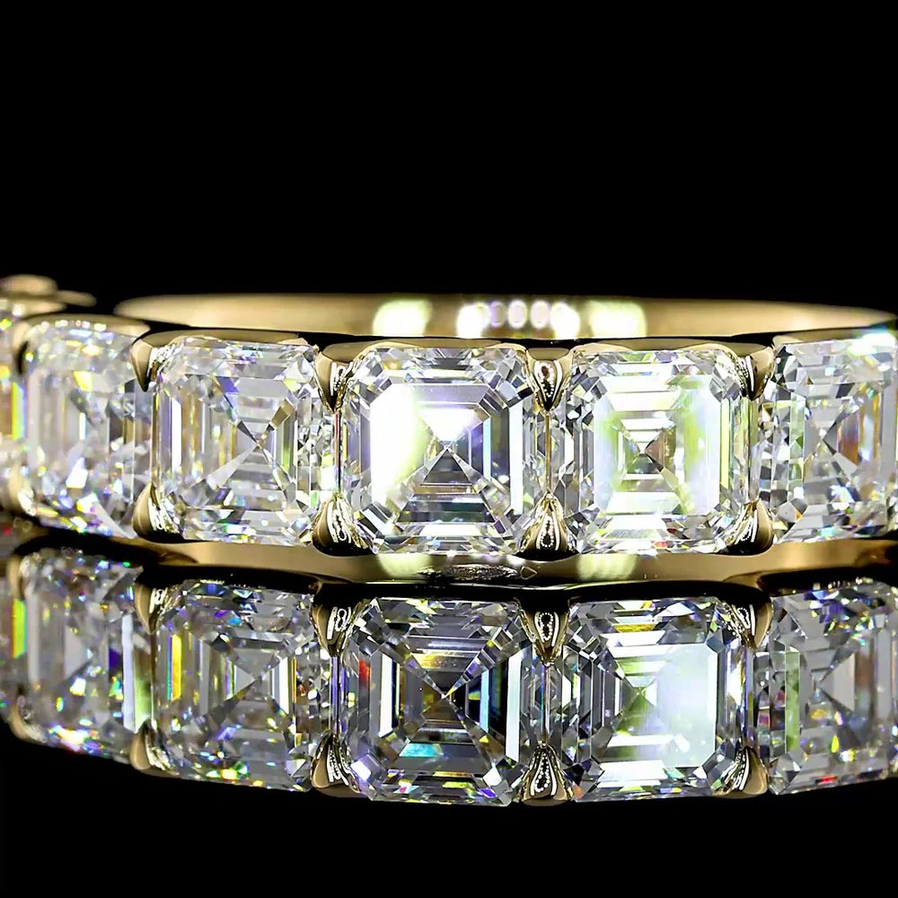 14K Yellow Gold Half Eternity Band with U-Prong Set Asscher Cut Lab Diamonds - 3.17 Carats Total Diamond Weight - Covaloro Fine Jewelry - Image 2