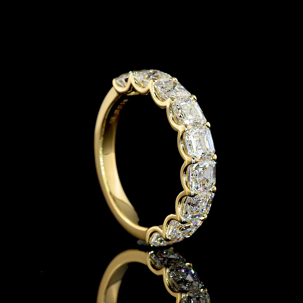 14K Yellow Gold Half Eternity Band with U-Prong Set Asscher Cut Lab Diamonds - 3.17 Carats Total Diamond Weight - Covaloro Fine Jewelry - Image 3