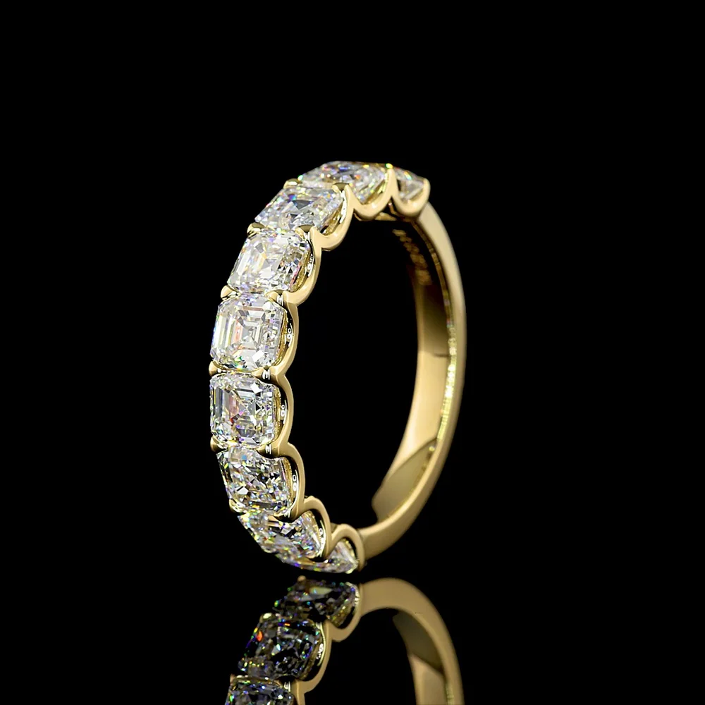 14K Yellow Gold Half Eternity Band with U-Prong Set Asscher Cut Lab Diamonds - 3.17 Carats Total Diamond Weight - Covaloro Fine Jewelry - Image 4