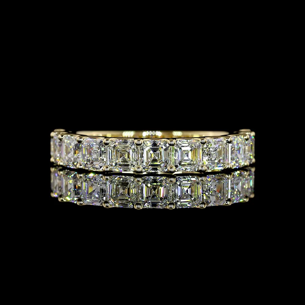 14K Yellow Gold Half Eternity Band with U-Prong Set Asscher Cut Natural Diamonds - 2.12 Carat Total Diamond Weight - Covaloro Fine Jewelry