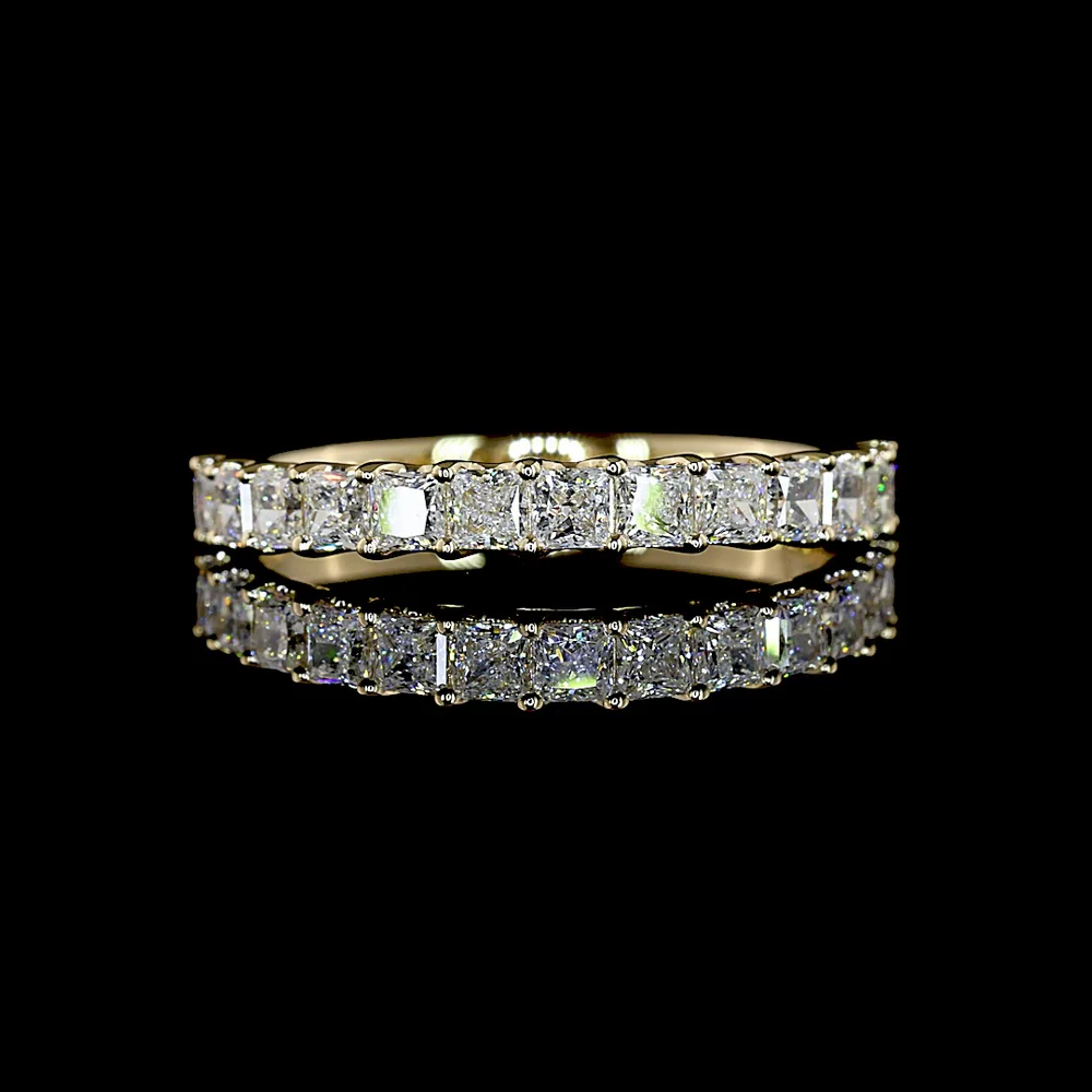 14K Yellow Gold Half Eternity Band with U-Prong Set Princess Cut Lab Diamonds - 13 Stones, 0.97 Carat Total Weight, E-F Color VS1 Clarity - Covaloro Fine Jewelry