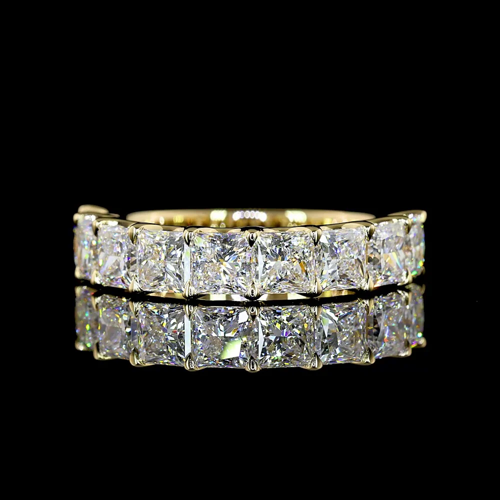 14K Yellow Gold Half Eternity Band with U-Prong Set Princess Cut Lab Diamonds - 3.09 Carats Total Diamond Weight - Covaloro Fine Jewelry