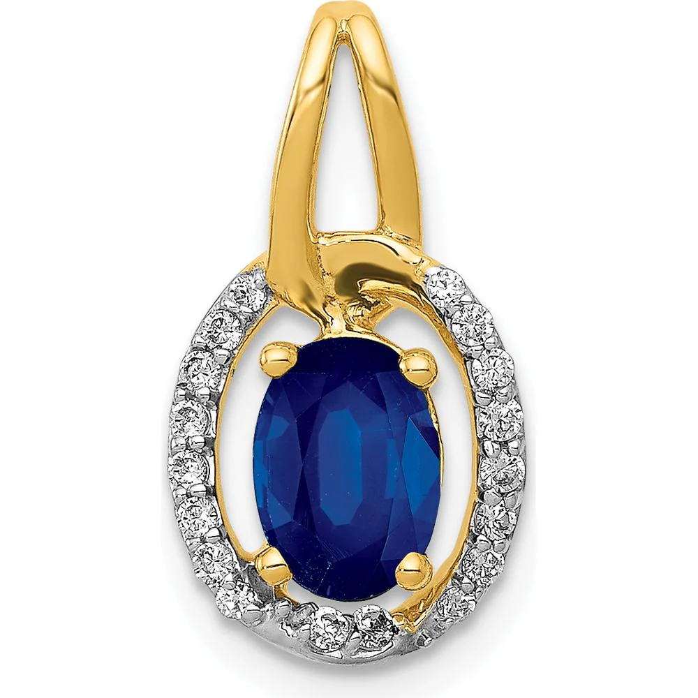14K Yellow Gold Halo Pendant with Oval Sapphire and Round Diamonds - 0.85 Carat Sapphire, 0.03 Carat Diamond Total Weight by Lumare Gioia