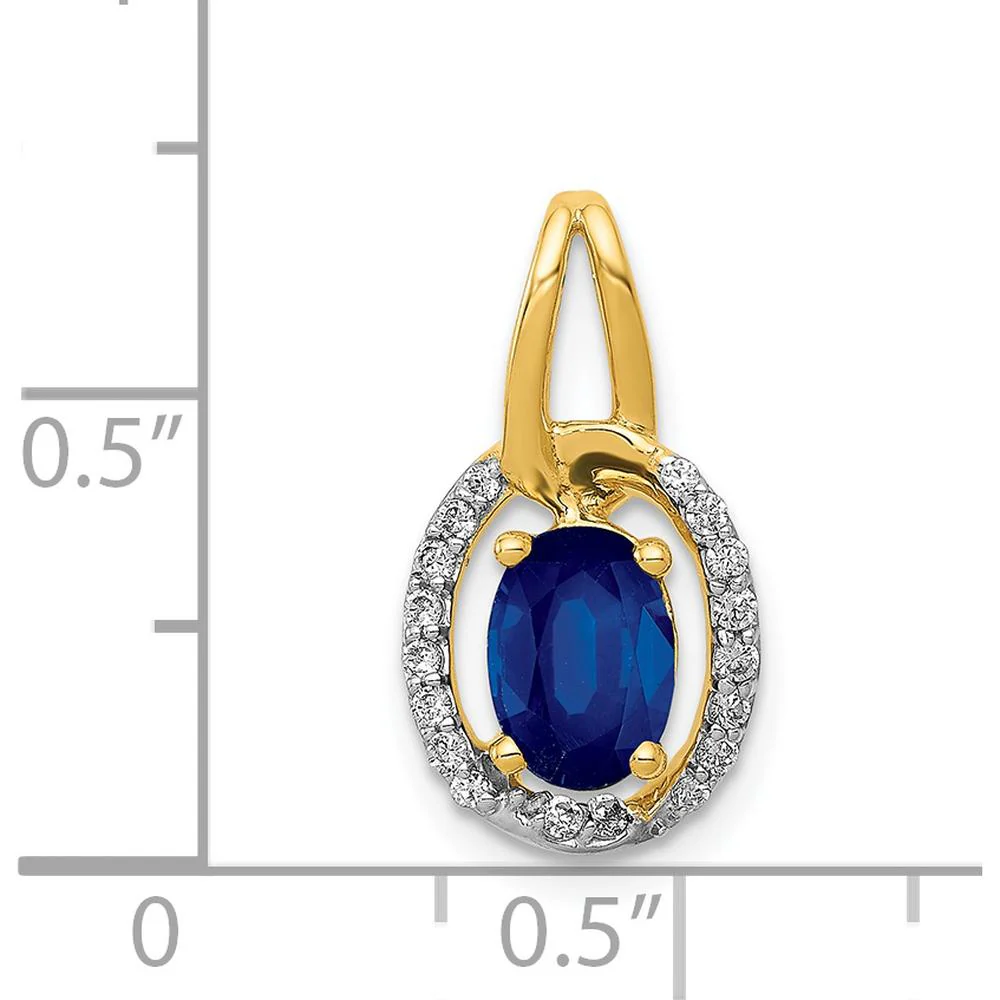 14K Yellow Gold Halo Pendant with Oval Sapphire and Round Diamonds - 0.85 Carat Sapphire, 0.03 Carat Diamond Total Weight by Lumare Gioia - Image 4