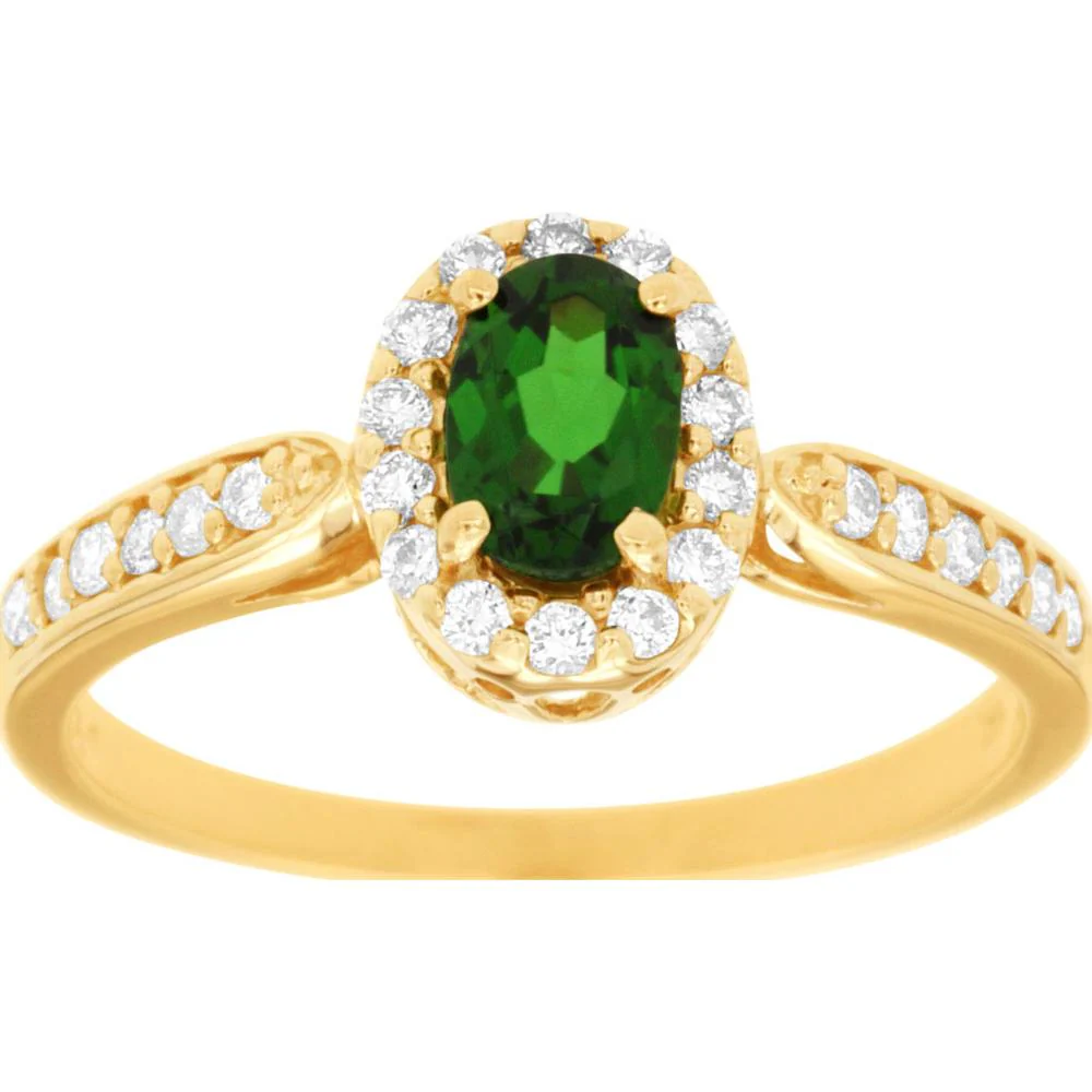14K Yellow Gold Halo Ring with 0.45 Carat Oval Russalite and 0.26 Carat Diamonds - Royal Jewelry