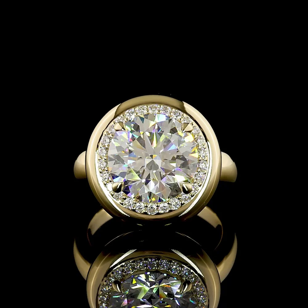 14K Yellow Gold Halo Ring with 5.05 Carat Round Brilliant Cut Lab Diamond and 0.30 Carat Accent Diamonds - IGI Certified, 5.35 Total Carat Weight - Covaloro Fine Jewelry