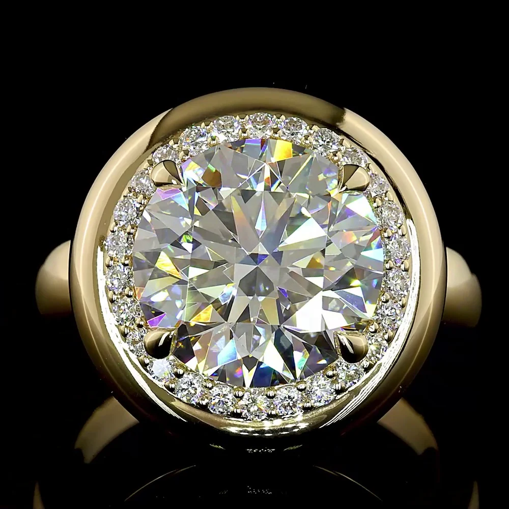 14K Yellow Gold Halo Ring with 5.05 Carat Round Brilliant Cut Lab Diamond and 0.30 Carat Accent Diamonds - IGI Certified, 5.35 Total Carat Weight - Covaloro Fine Jewelry - Image 2