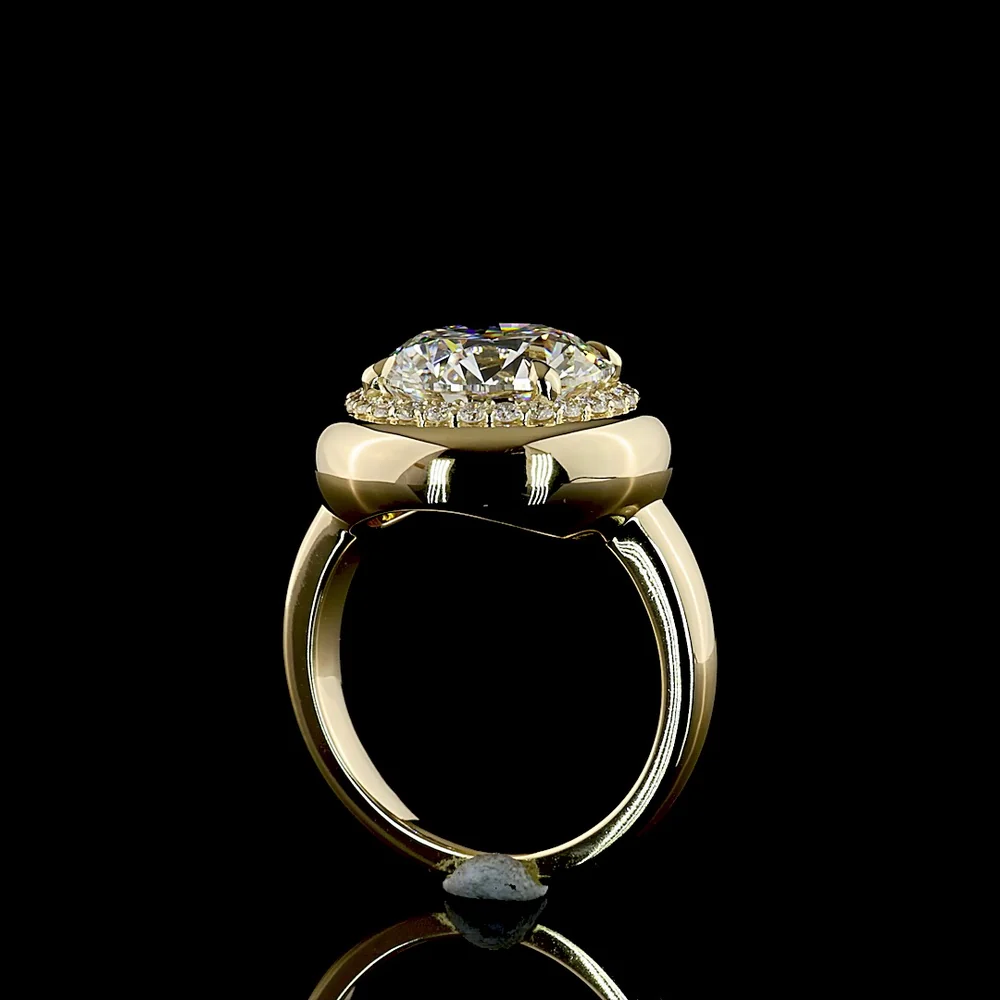 14K Yellow Gold Halo Ring with 5.05 Carat Round Brilliant Cut Lab Diamond and 0.30 Carat Accent Diamonds - IGI Certified, 5.35 Total Carat Weight - Covaloro Fine Jewelry - Image 3