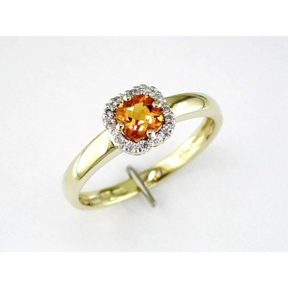 14K Yellow Gold Halo Ring with Cushion Cut Citrine and Round Diamond Accents - 0.40 Carat Citrine & 0.05 Carat Total Diamond Weight - Royal Jewelry
