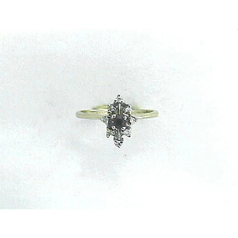 14K Yellow Gold Halo Ring with Dark Center Stone and Round Diamond Accents - Royal Jewelry