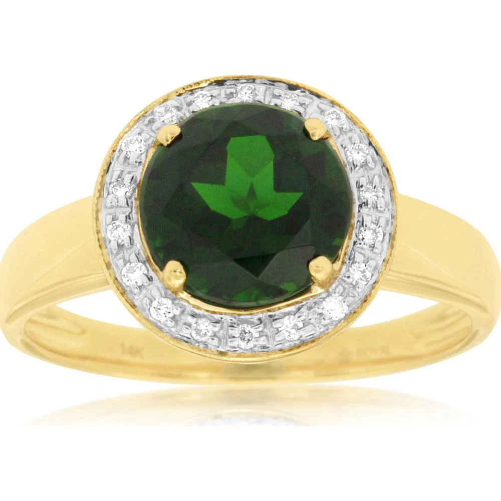 14K Yellow Gold Halo Ring with Round Russalite and Diamonds - 2.00 Carat Russalite and 0.08 Carat Total Diamond Weight - Royal Jewelry
