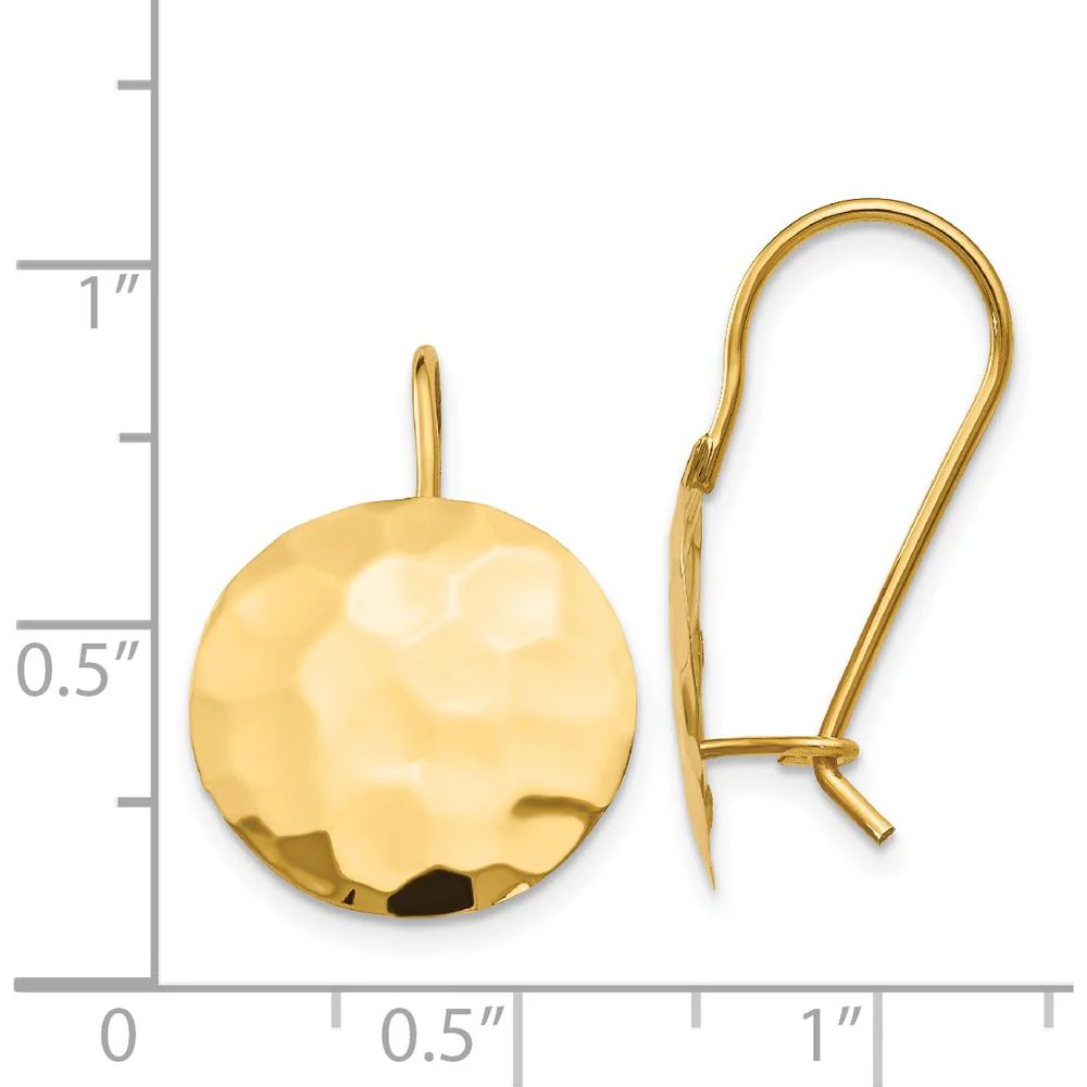 14K Yellow Gold Hammered Circle Disc Drop Earrings - Polished Finish by Oro Pregiato - Image 4