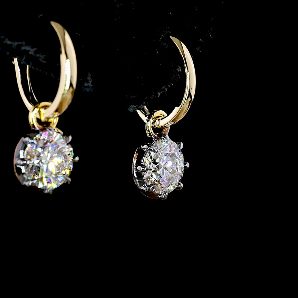 14K Yellow Gold Hanging Drop Earrings with 2.02 Carat Total Weight Round Brilliant Cut Lab Diamonds - D VS1 Clarity with Prong & Black Rhodium Setting - Covaloro Fine Jewelry - Image 4