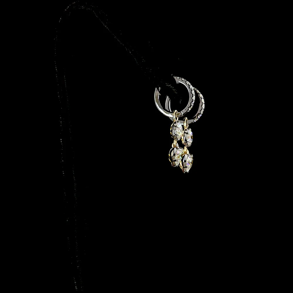 14K Yellow Gold Hanging Drop Earrings with Bezel Set Round and Heart Shaped Lab Diamonds - 2.53 Carats Total Diamond Weight - Covaloro Fine Jewelry - Image 3