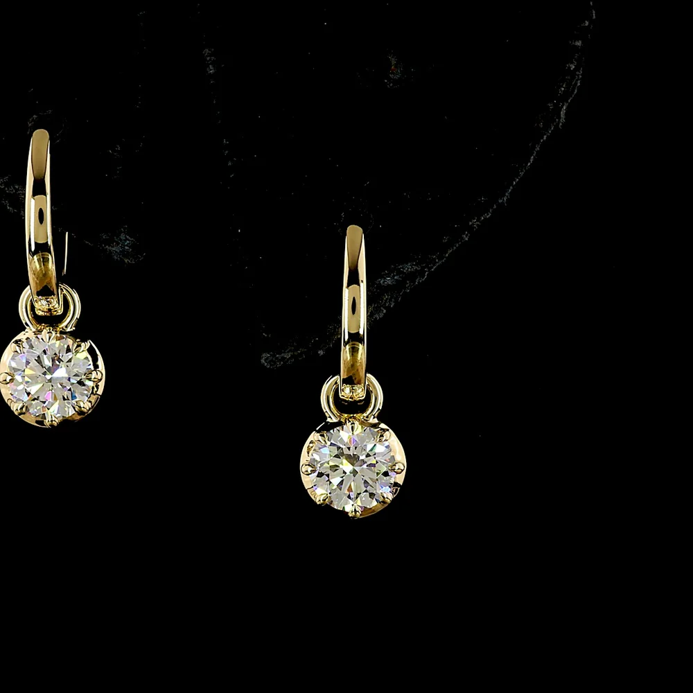 14K Yellow Gold Hanging Drop Earrings with Brilliant Cut Round Lab Diamonds - 2.02 Carat Total Diamond Weight (E-F Color, VS2 Clarity) - Covaloro Fine Jewelry - Image 2