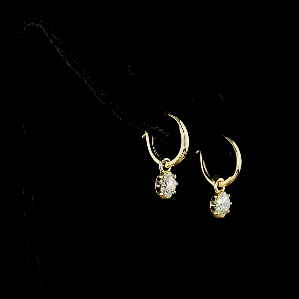 14K Yellow Gold Hanging Drop Earrings with Brilliant Cut Round Lab Diamonds - 2.02 Carat Total Diamond Weight (E-F Color, VS2 Clarity) - Covaloro Fine Jewelry - Image 3