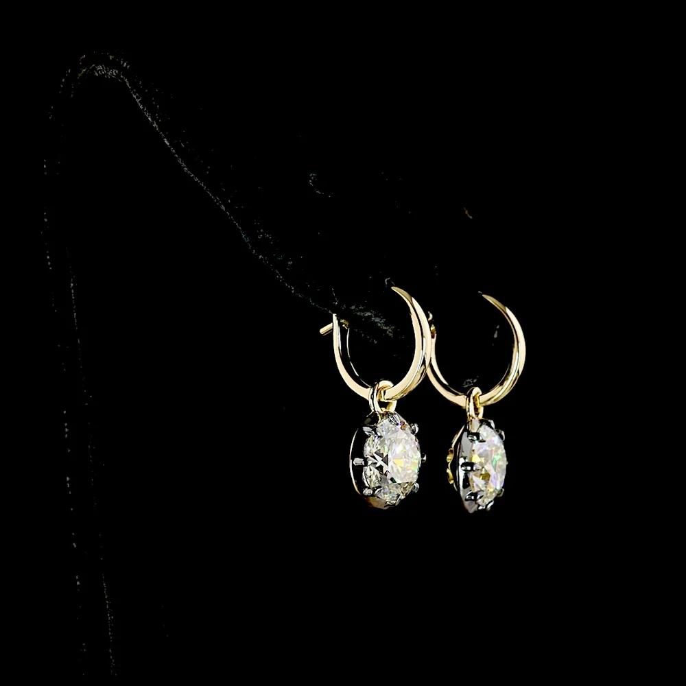 14K Yellow Gold Hanging Drop Earrings with Brilliant Round Cut Lab Diamonds - 4.06 Carat Total Weight (E-F Color, VVS2 Clarity) - Covaloro Fine Jewelry - Image 3