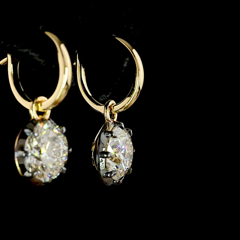 14K Yellow Gold Hanging Drop Earrings with Brilliant Round Cut Lab Diamonds - 4.06 Carat Total Weight (E-F Color, VVS2 Clarity) - Covaloro Fine Jewelry - Image 4