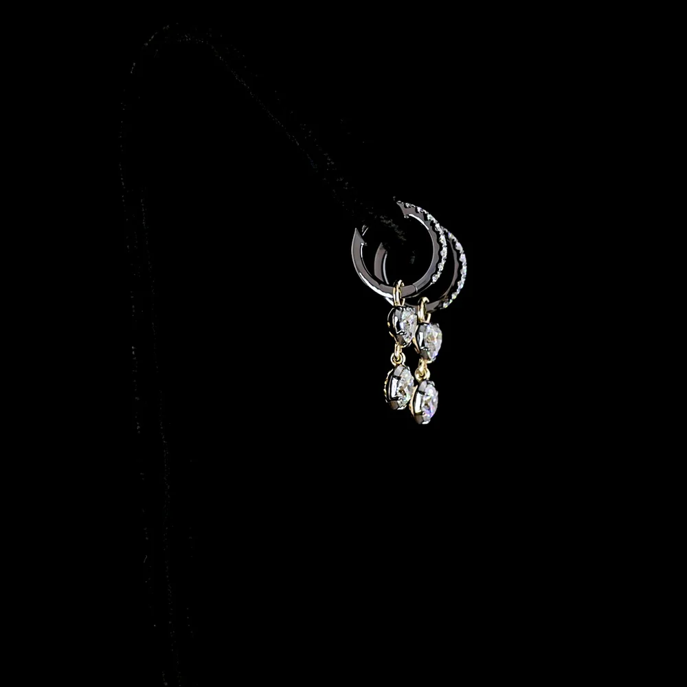 14K Yellow Gold Hanging Drop Earrings with Heart and Round Brilliant Cut Lab Diamonds - 2.19 Carats Total Diamond Weight - Covaloro Fine Jewelry - Image 3