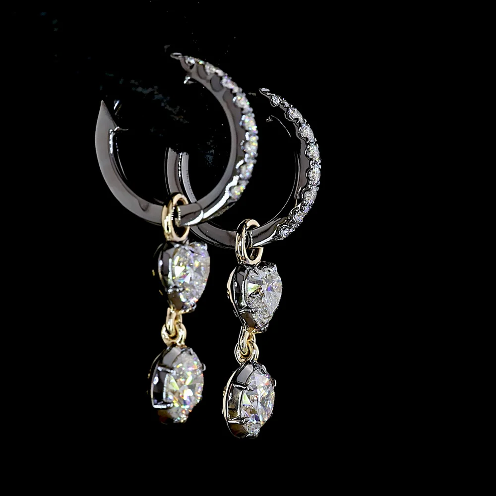 14K Yellow Gold Hanging Drop Earrings with Heart and Round Brilliant Cut Lab Diamonds - 2.19 Carats Total Diamond Weight - Covaloro Fine Jewelry - Image 4