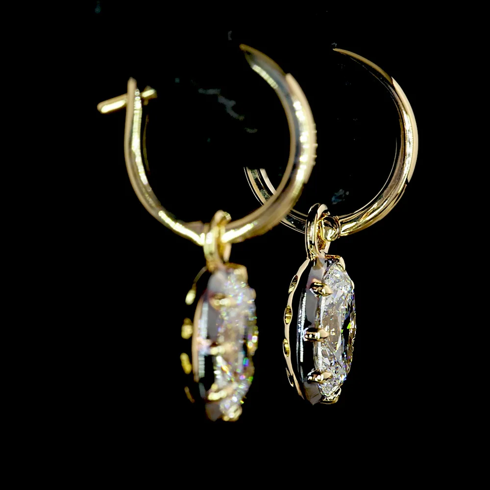 14K Yellow Gold Hanging Drop Earrings with Oval Cut Lab Grown Diamonds - 2.05 Carat Total Diamond Weight (E-F Color, VS1 Clarity) - Covaloro Fine Jewelry - Image 4