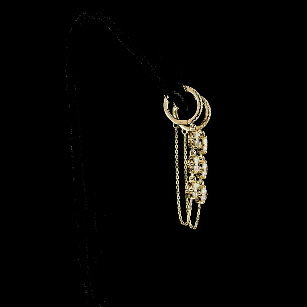 14K Yellow Gold Hanging Drop Earrings with Prong-Set Round Lab Diamonds - 3.31 Carats Total Diamond Weight - Covaloro Fine Jewelry - Image 3