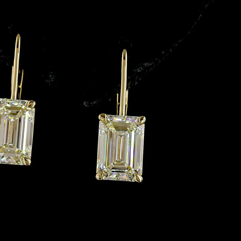 14K Yellow Gold Hanging Earrings with Emerald Cut Lab Diamonds and Brilliant Cut Accent Stones - 4.18 Carat Total Diamond Weight - Covaloro Fine Jewelry - Image 2