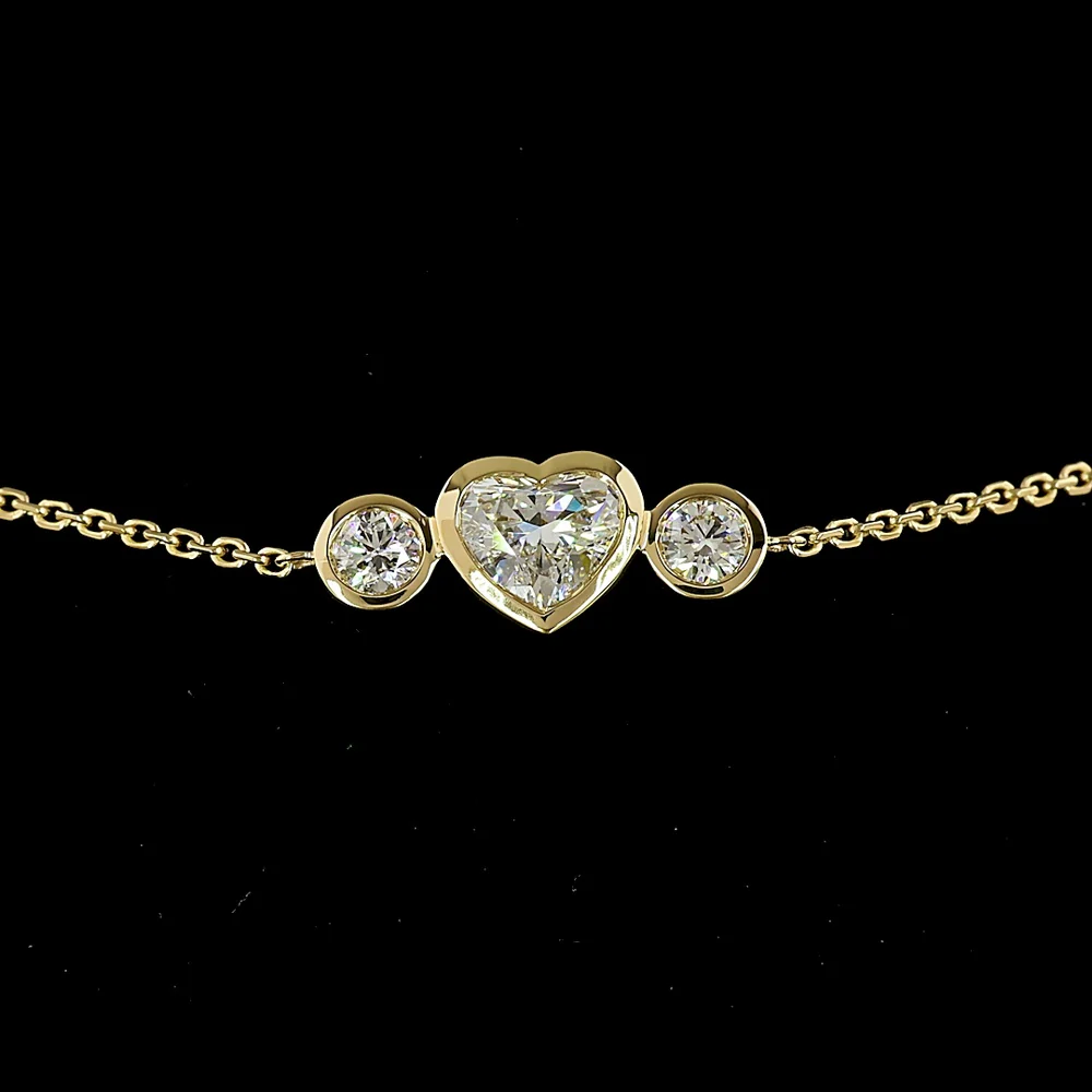 14K Yellow Gold Heart and Round Diamond Station Bracelet with Bezel Set Lab Diamonds - 2.09 Carats Total Diamond Weight - Covaloro Fine Jewelry - Image 2