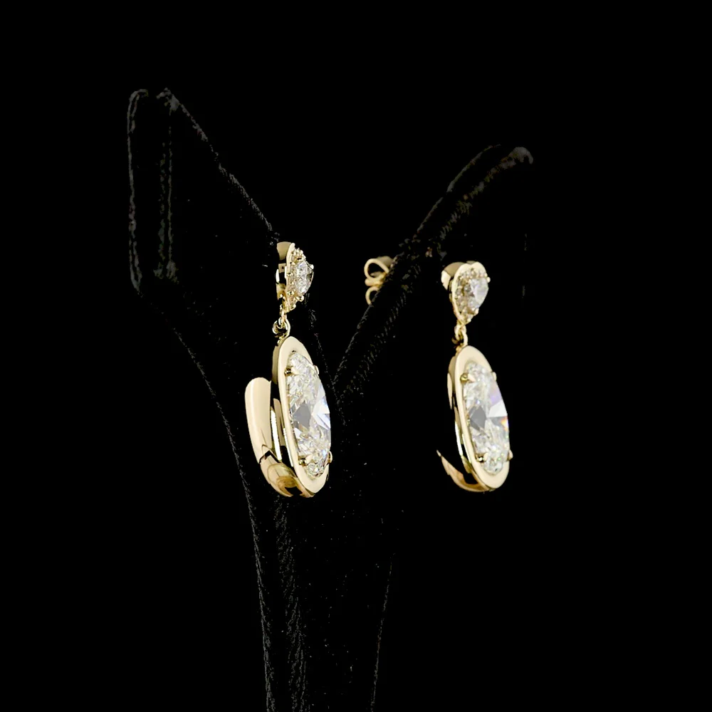 14K Yellow Gold Heart Drop Earrings with Oval Lab Diamonds and Heart Studs - 7.76 Carat Total Weight, E-F Color VS1-VVS2 Clarity - Covaloro Fine Jewelry - Image 3