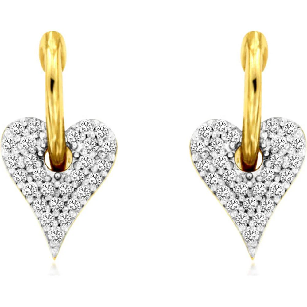 14K Yellow Gold Heart Drop Earrings with Pavé-Set Round Diamonds - 0.23 Carat Total Diamond Weight - Royal Jewelry