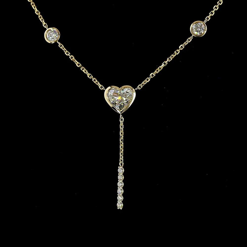 14K Yellow Gold Heart Lariat Necklace with Bezel and Prong Set Lab Diamonds - 2.46 Carat Total Weight - Covaloro Fine Jewelry - Image 2