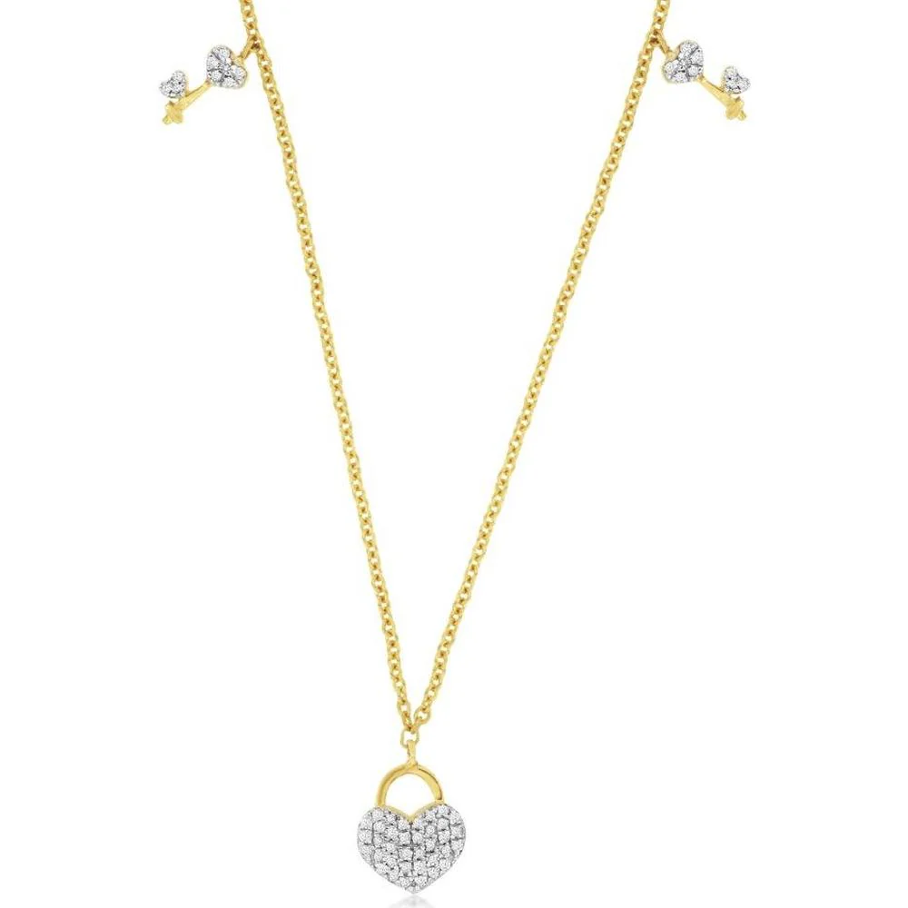 14K Yellow Gold Heart Pendant Necklace with Diamonds - 0.19 Carat Total Diamond Weight - Royal Jewelry
