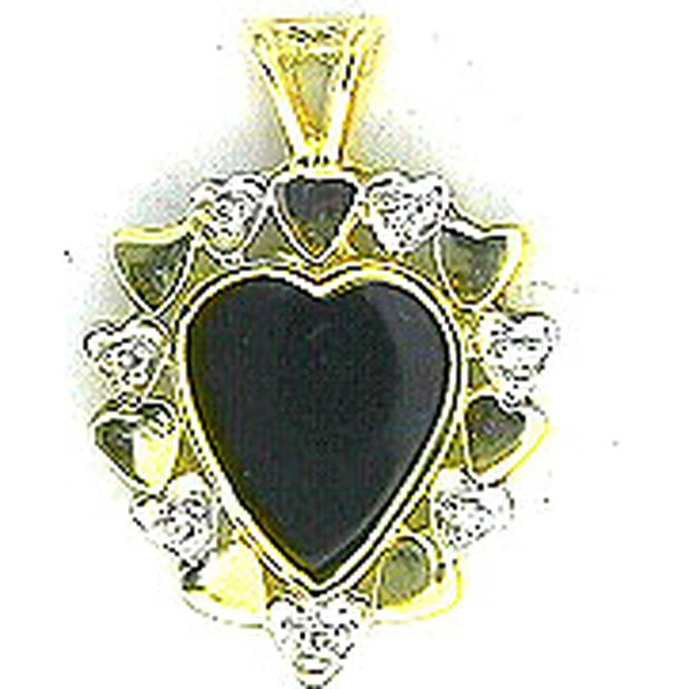 14K Yellow Gold Heart Pendant with Heart-Shaped Black Onyx Center and Round Diamond Accents - 0.09 Carat Total Diamond Weight - Royal Jewelry