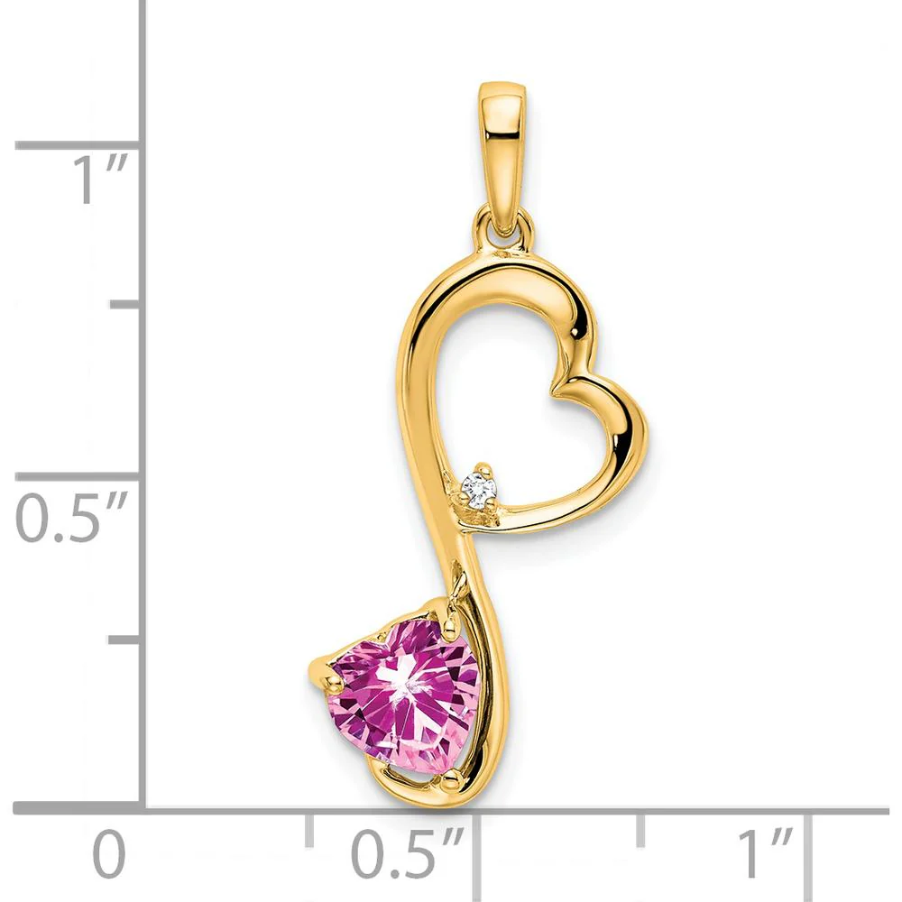 14K Yellow Gold Heart Pendant with Lab-Created Pink Sapphire - 0.628 Carat by Lumare Gioia - Image 3