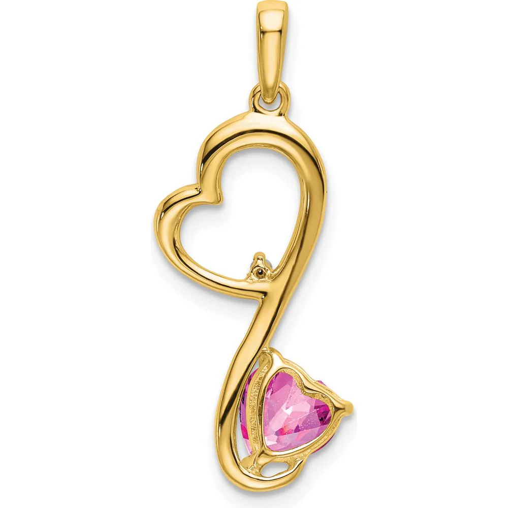 14K Yellow Gold Heart Pendant with Lab-Created Pink Sapphire - 0.628 Carat by Lumare Gioia - Image 4
