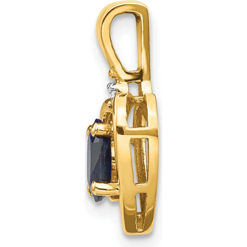 14K Yellow Gold Heart Pendant with Oval Sapphire and Round Diamond - 0.60 Carat Sapphire, 0.007 Carat Diamond by Oro Pregiato - Image 2