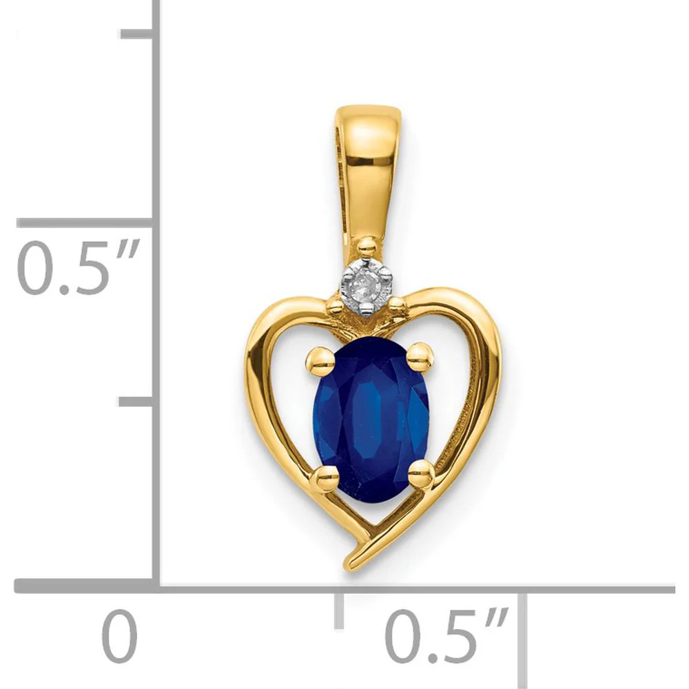 14K Yellow Gold Heart Pendant with Oval Sapphire and Round Diamond - 0.60 Carat Sapphire, 0.007 Carat Diamond by Oro Pregiato - Image 3