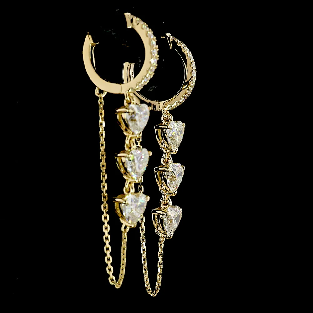 14K Yellow Gold Heart Shape Dangle Earrings with Lab Grown Diamonds - 3.28 Carat Total Weight E-F VS1 Clarity - Covaloro Fine Jewelry - Image 4