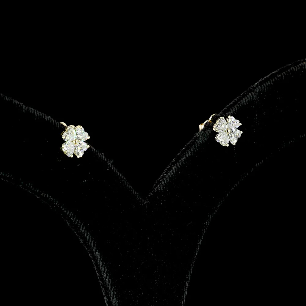 14K Yellow Gold Heart-Shape Diamond Cluster Stud Earrings with Prong Set Lab Grown Diamonds - 1.13 Carats Total Carat Weight - Covaloro Fine Jewelry