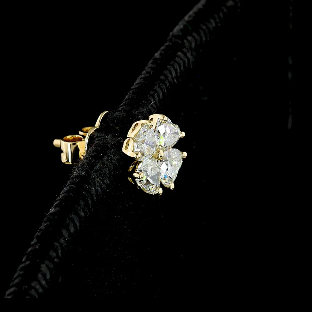 14K Yellow Gold Heart-Shape Diamond Cluster Stud Earrings with Prong Set Lab Grown Diamonds - 1.13 Carats Total Carat Weight - Covaloro Fine Jewelry - Image 3