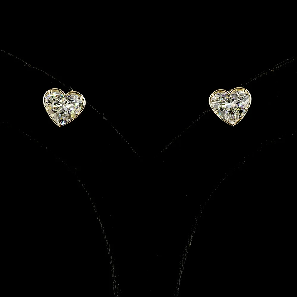 14K Yellow Gold Heart Shape Diamond Stud Earrings with Bezel Prong Setting - 5.04 Carats Total Weight Lab Diamonds (E-F Color, VVS2 Clarity) - Covaloro Fine Jewelry