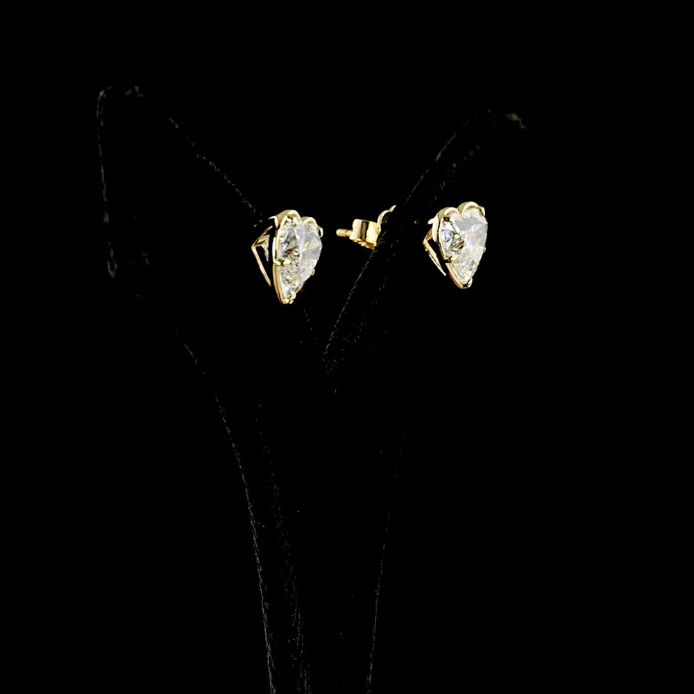 14K Yellow Gold Heart Shape Diamond Stud Earrings with Bezel Prong Setting - 5.04 Carats Total Weight Lab Diamonds (E-F Color, VVS2 Clarity) - Covaloro Fine Jewelry - Image 3