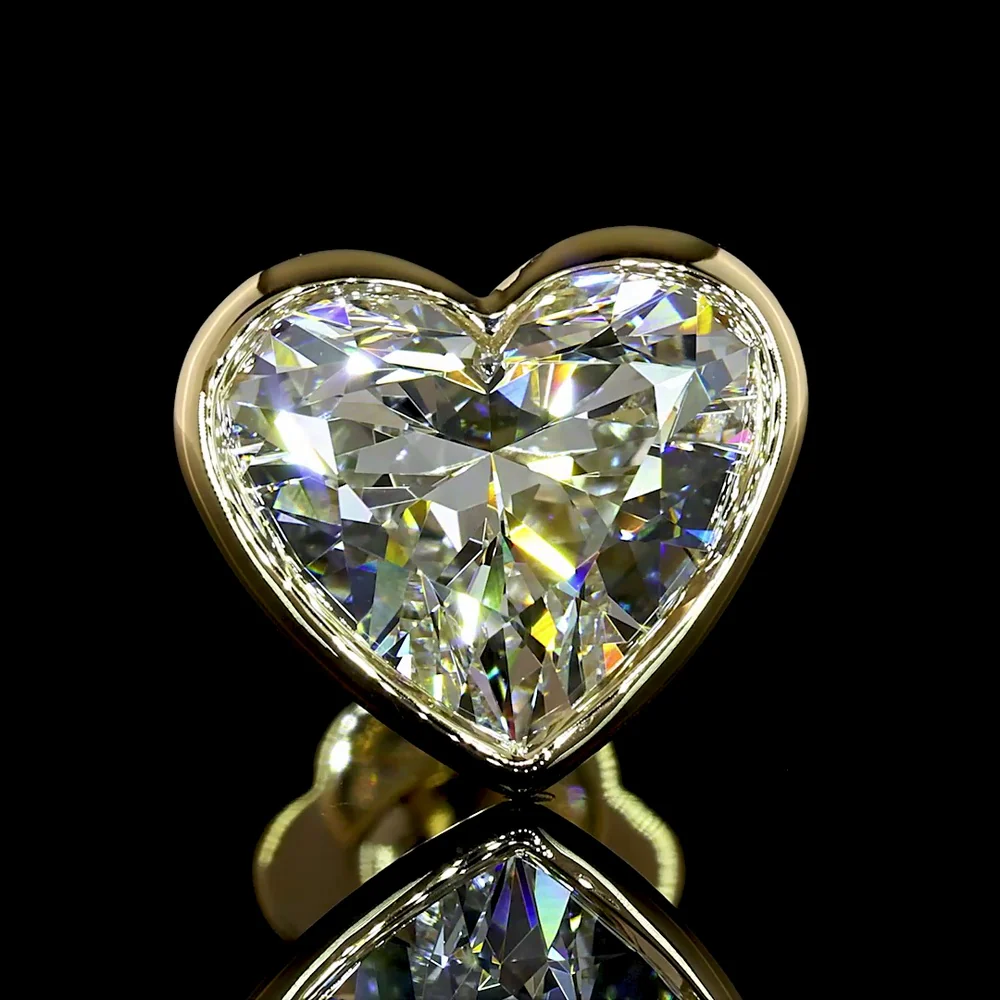 14K Yellow Gold Heart Shape Diamond Stud Earrings with Bezel Setting - 4.19 Carat Total Weight Lab Diamonds (F Color, VS1 Clarity) - Covaloro Fine Jewelry - Image 3