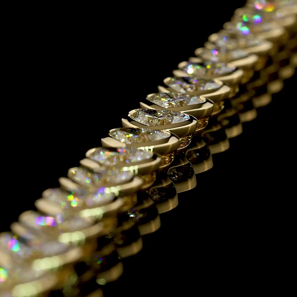14K Yellow Gold Heart Shape Diamond Tennis Bracelet - 12.41 Carat Total Weight, East-West Set Lab Grown Diamonds (33 Stones, E-F Color, VS1 Clarity) - Covaloro Fine Jewelry - Image 3
