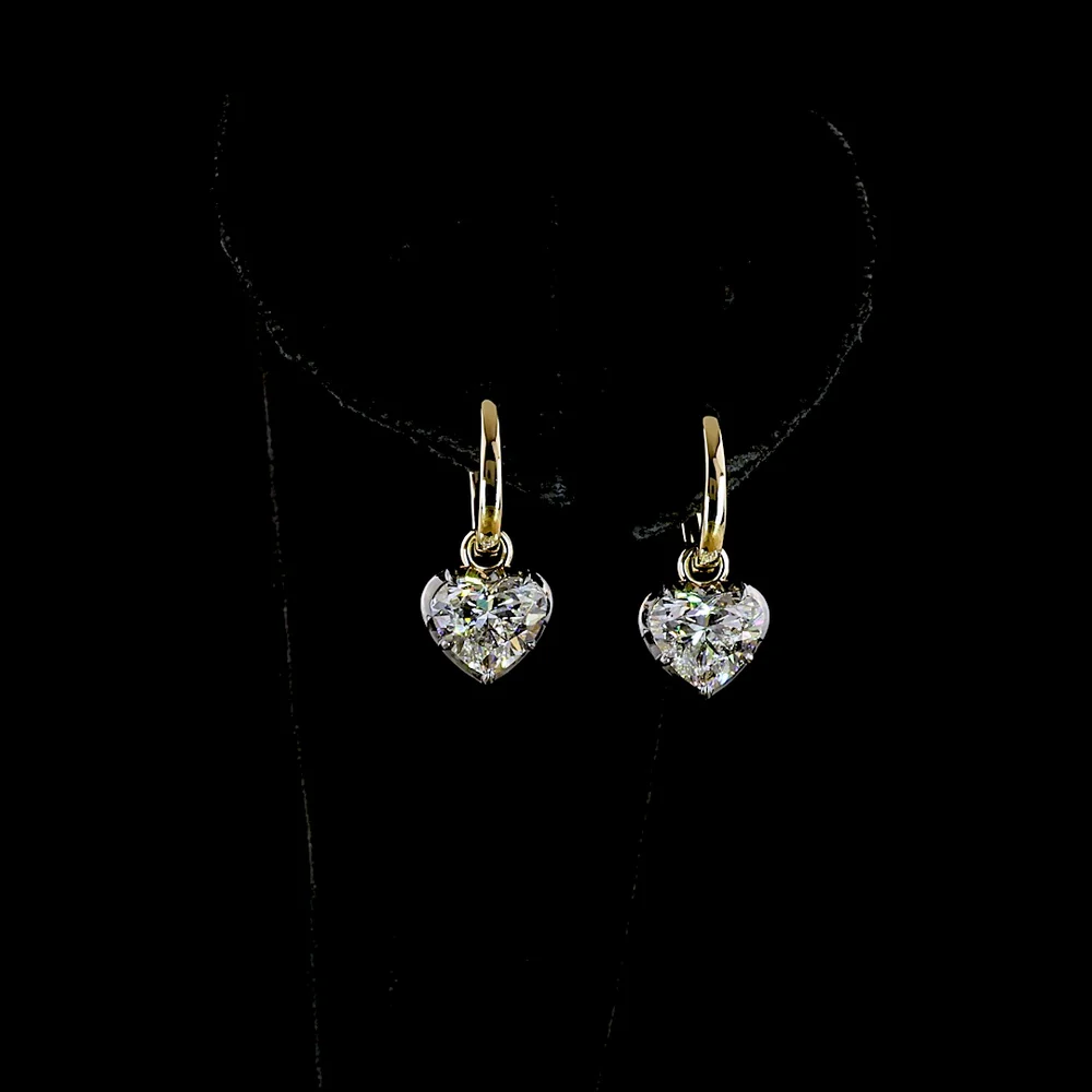 14K Yellow Gold Heart Shape Drop Earrings with Lab Grown E-VS1 Diamonds - 3.04 Carat Total Weight - Covaloro Fine Jewelry