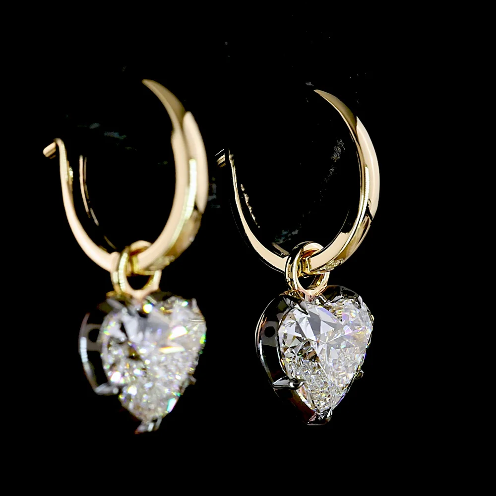 14K Yellow Gold Heart Shape Drop Earrings with Lab Grown E-VS1 Diamonds - 3.04 Carat Total Weight - Covaloro Fine Jewelry - Image 4